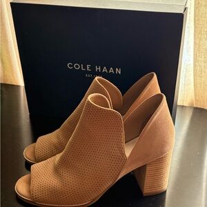Cole Haan Cognac Heeled Boots with Textured Leather